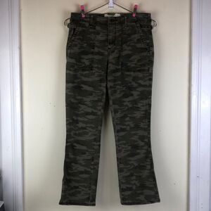 ANTHROPOLOGIE Camo Green Utility Cargo Jean Cropped Pants with Buckle Ties - 26